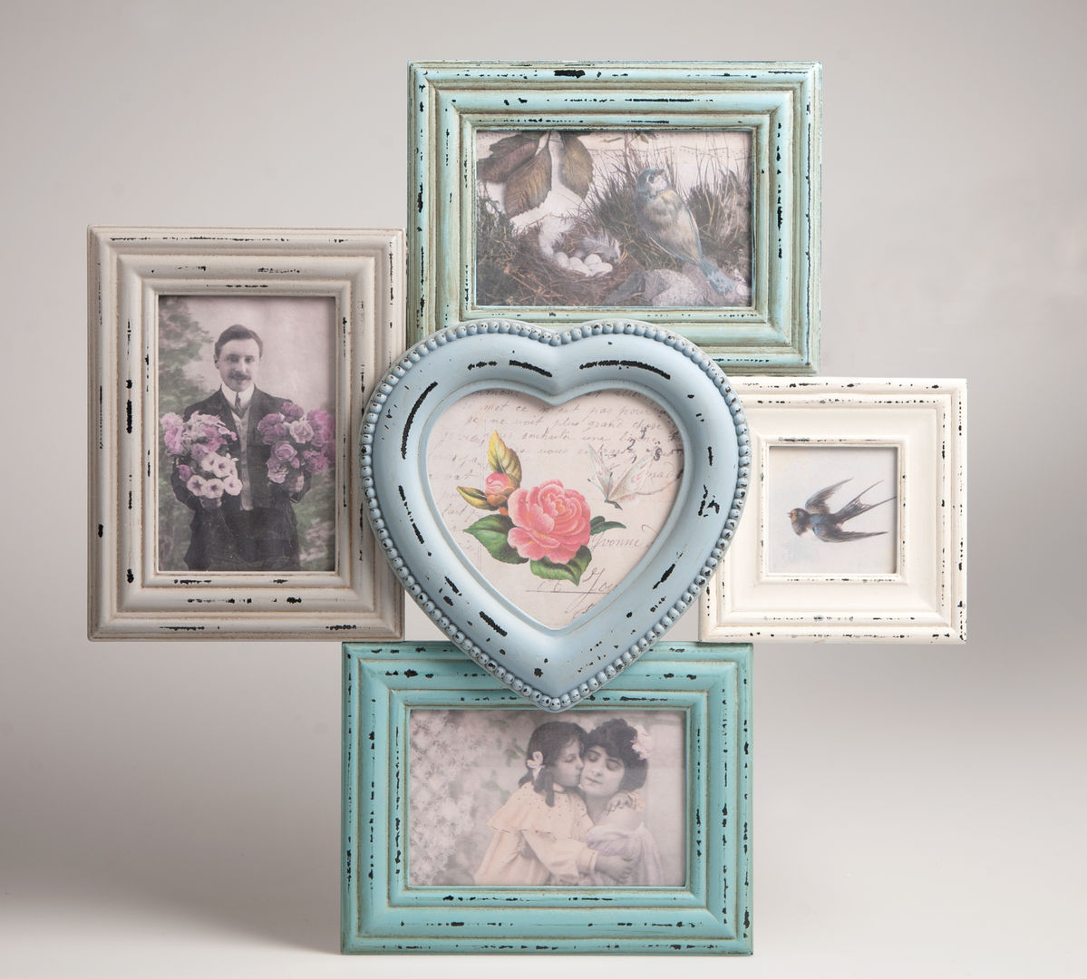 Antic Shabby Chic Wooden Multi Photo Frame in Pastel Colours - Distressed Look Vintagist.com 스칸디나비아 벽지 & 바닥 사진 & 프레임