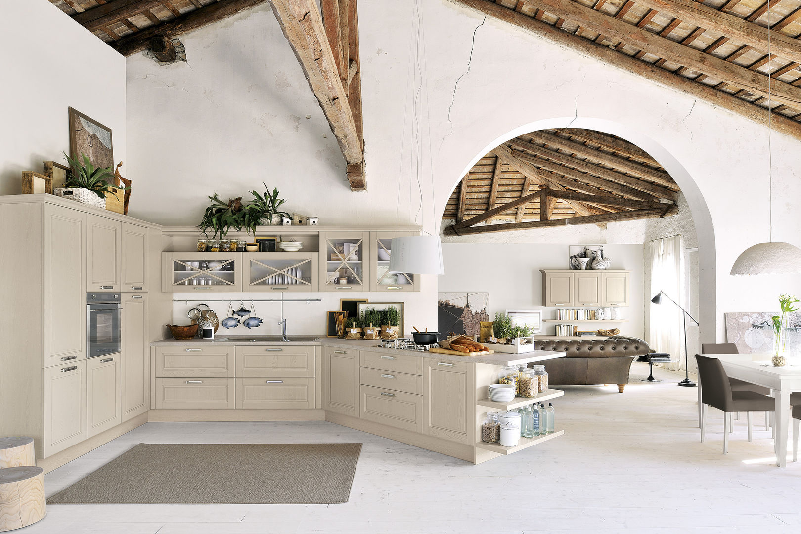 AGNESE 3 - CUCINELUBE: La cucina è il modello Adele di Lube in Rovere Grigio finitura decapè, Studio Ferriani Studio Ferriani Cozinhas clássicas Bancadas