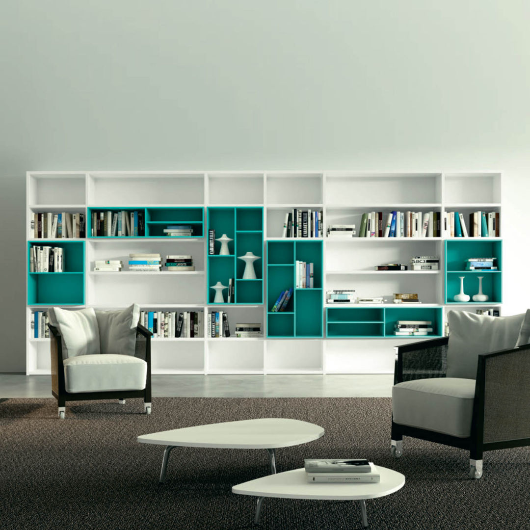 'White' Contemporary free standing bookcase by Morassutti homify Salas de estilo moderno Almacenamiento