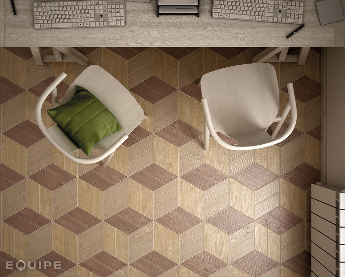 Hexawood Chevron Natural, Tan & Old Left 9x20,5 homify Paredes y pisos de estilo escandinavo Baldosas y azulejos