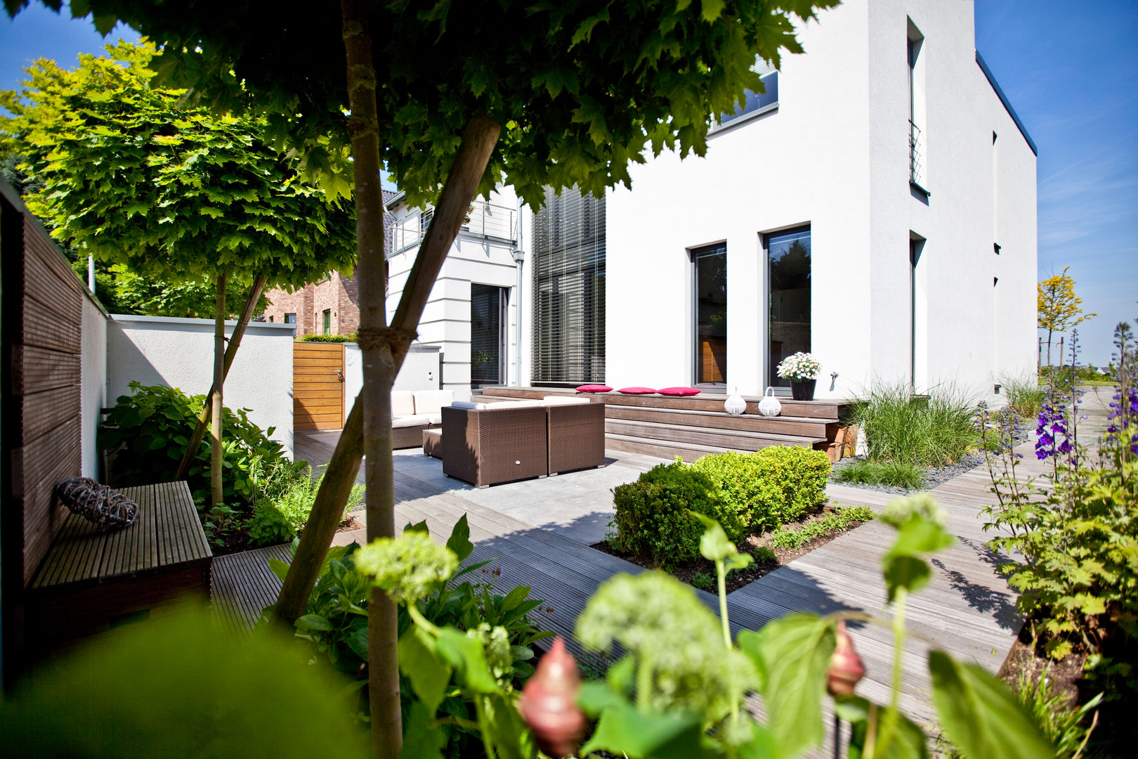 Privatgarten in Viersen, +grün GmbH +grün GmbH Balcones y terrazas de estilo minimalista