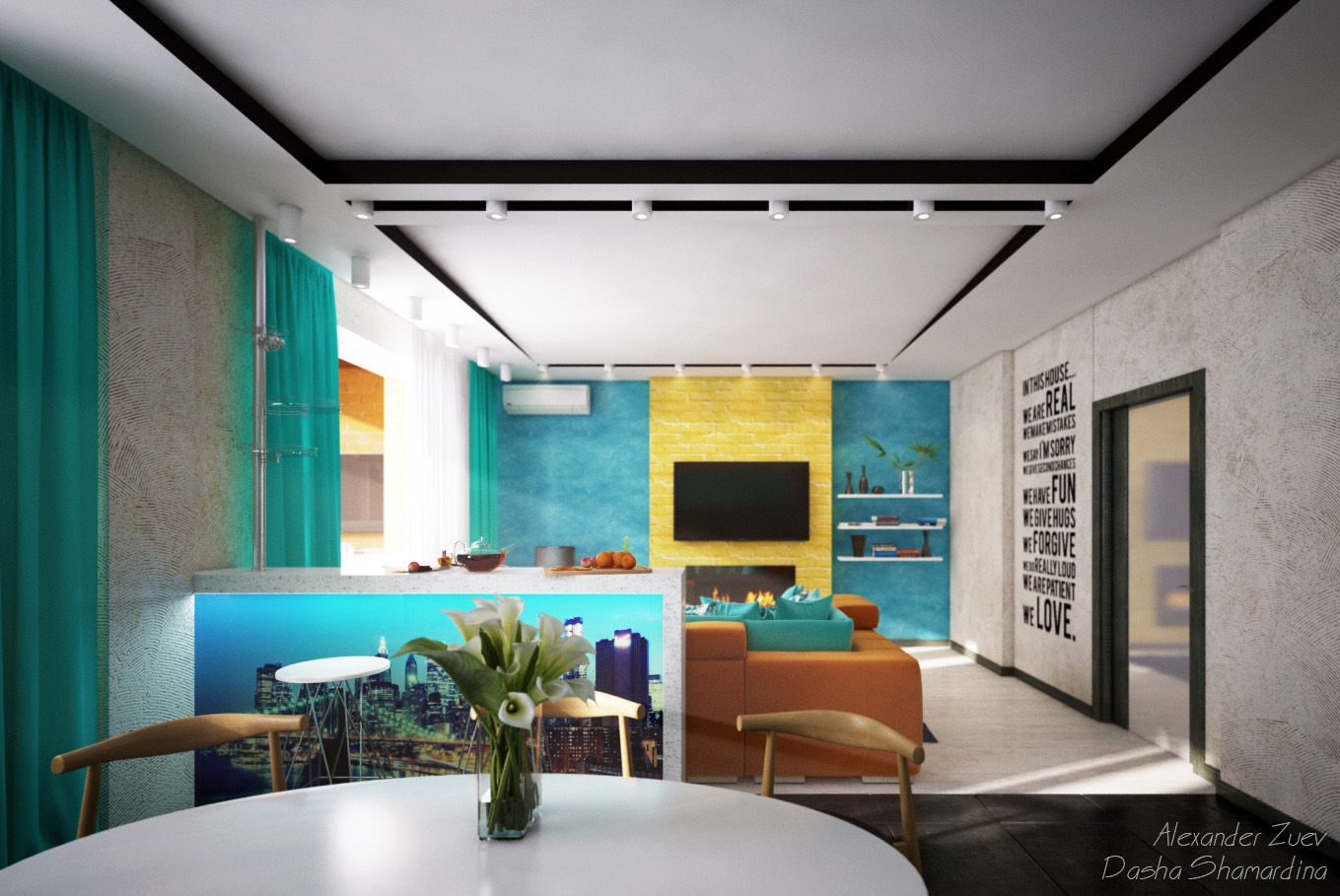 Дизайн кухни-гостиной в современном стиле в ЖК "Янтарный", Студия интерьерного дизайна happy.design Студия интерьерного дизайна happy.design Modern Living Room