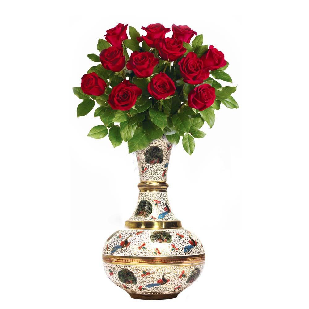 Enameled Peacock Design Brass Flower Vase, M4design M4design Giardino in stile asiatico Fioriere & Vasi