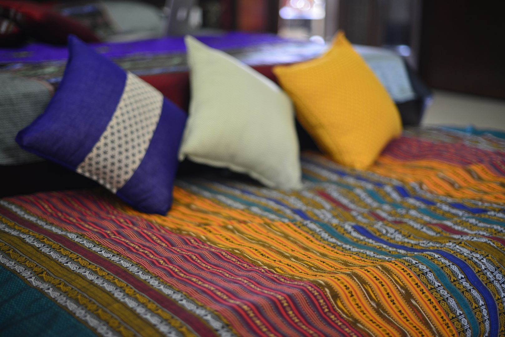 Intriguing Ikats TUNI Interiors Pvt. Ltd. Asian style bedroom Textiles
