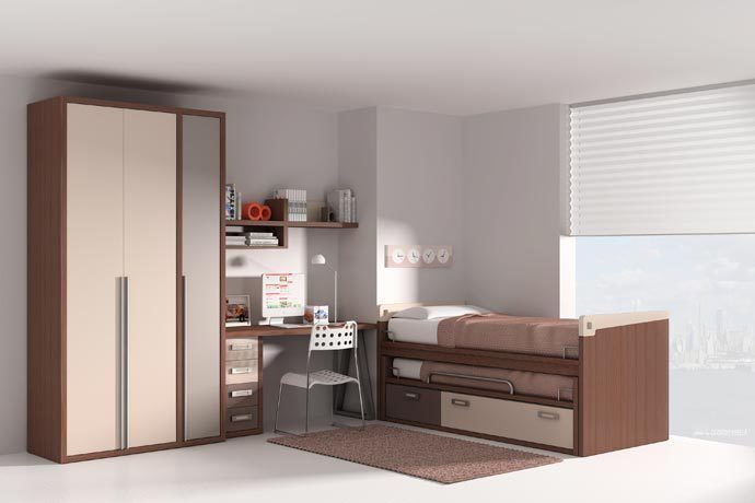 Dormitorio con cama nido, somier inferior y cajones Sofás Camas Cruces Cuartos infantiles de estilo moderno