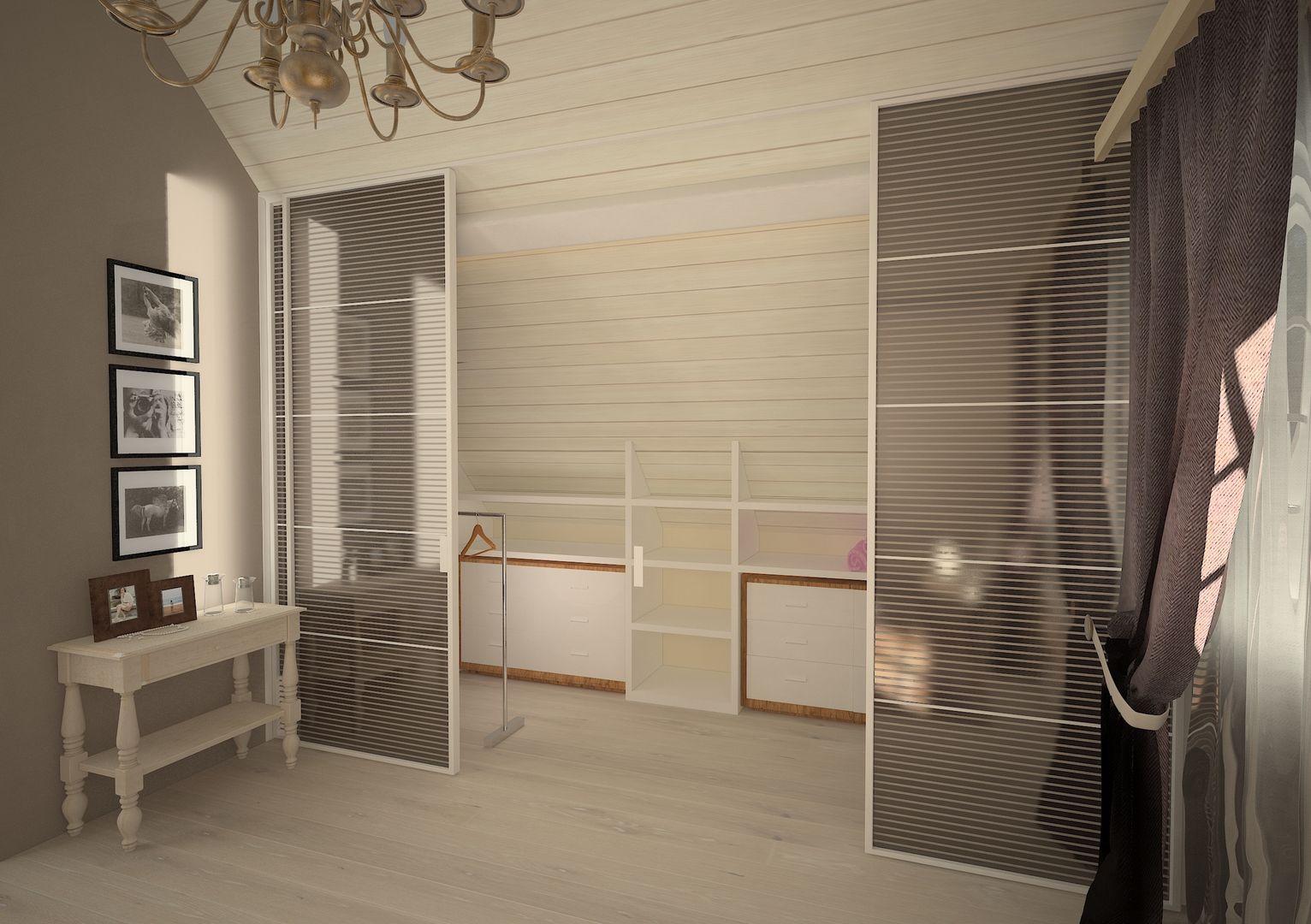 Chambre à couche moderne avec des éléments rustique , Veronika Prybosna Veronika Prybosna Modern style bedroom Wardrobes & closets