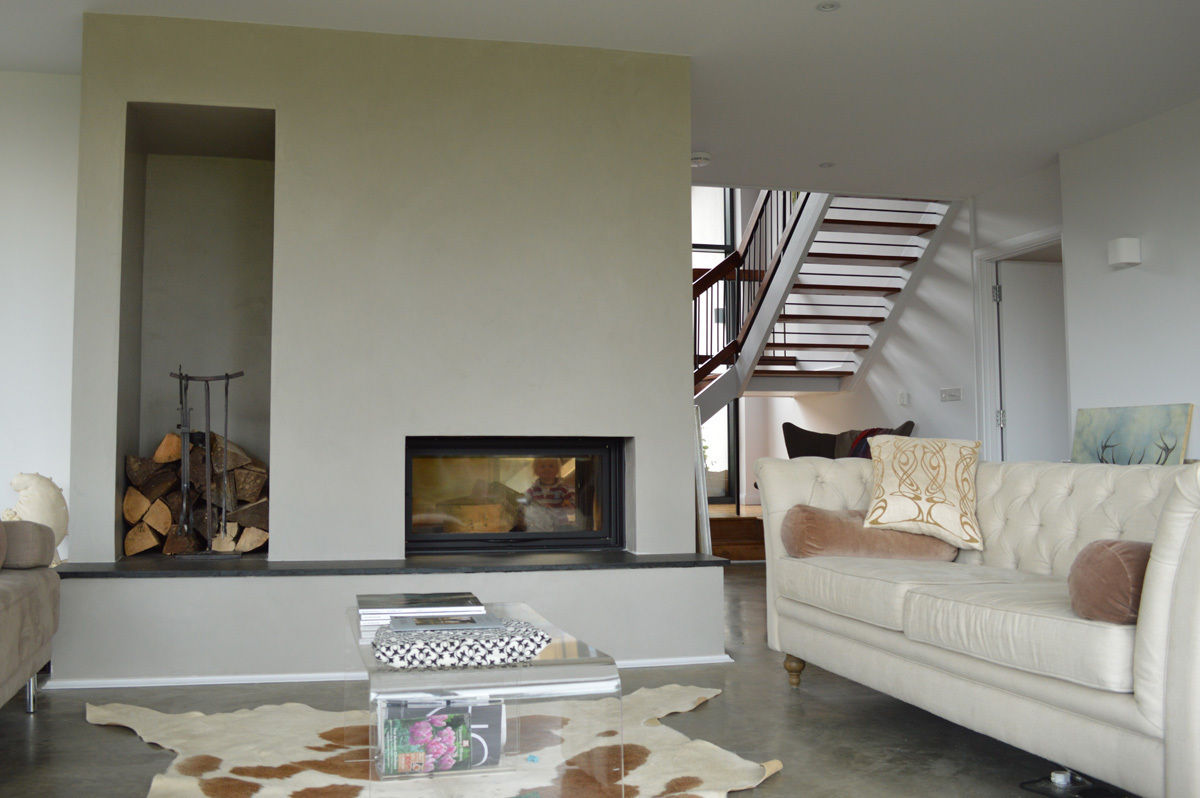 A Dual Aspect Fireplace ArchitectureLIVE open-plan living,dual-aspect fire,polished concrete,1960s home,home extension,home restoration
