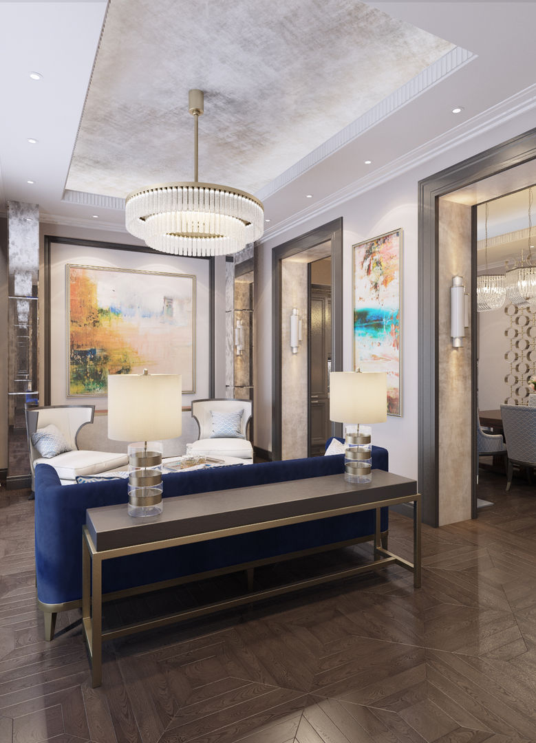 Апартаменты TriBeCa в стилистике Ар Деко, Anna Clark Interiors Anna Clark Interiors クラシックデザインの リビング