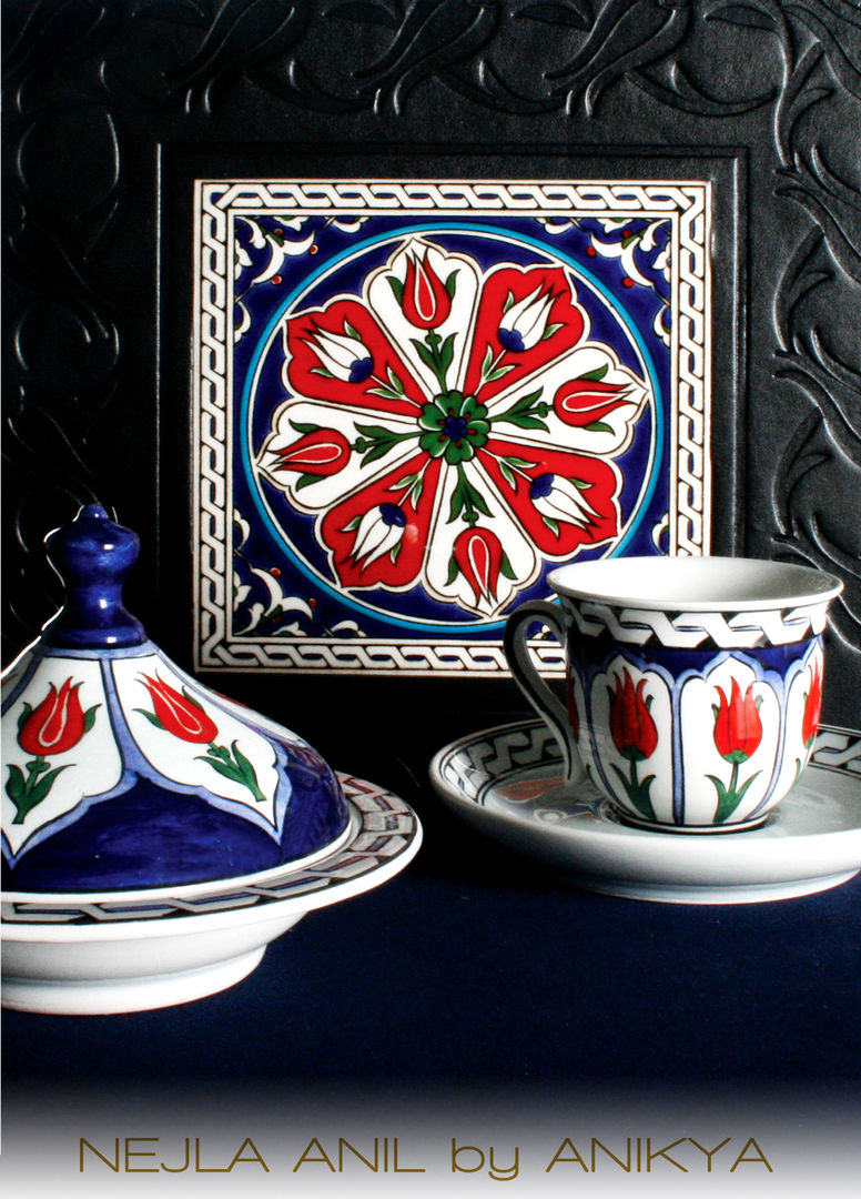 İznik Tile Turkish Coffee Set, NEJLA ANIL DESIGN NEJLA ANIL DESIGN Mediterranean style houses Accessories & decoration