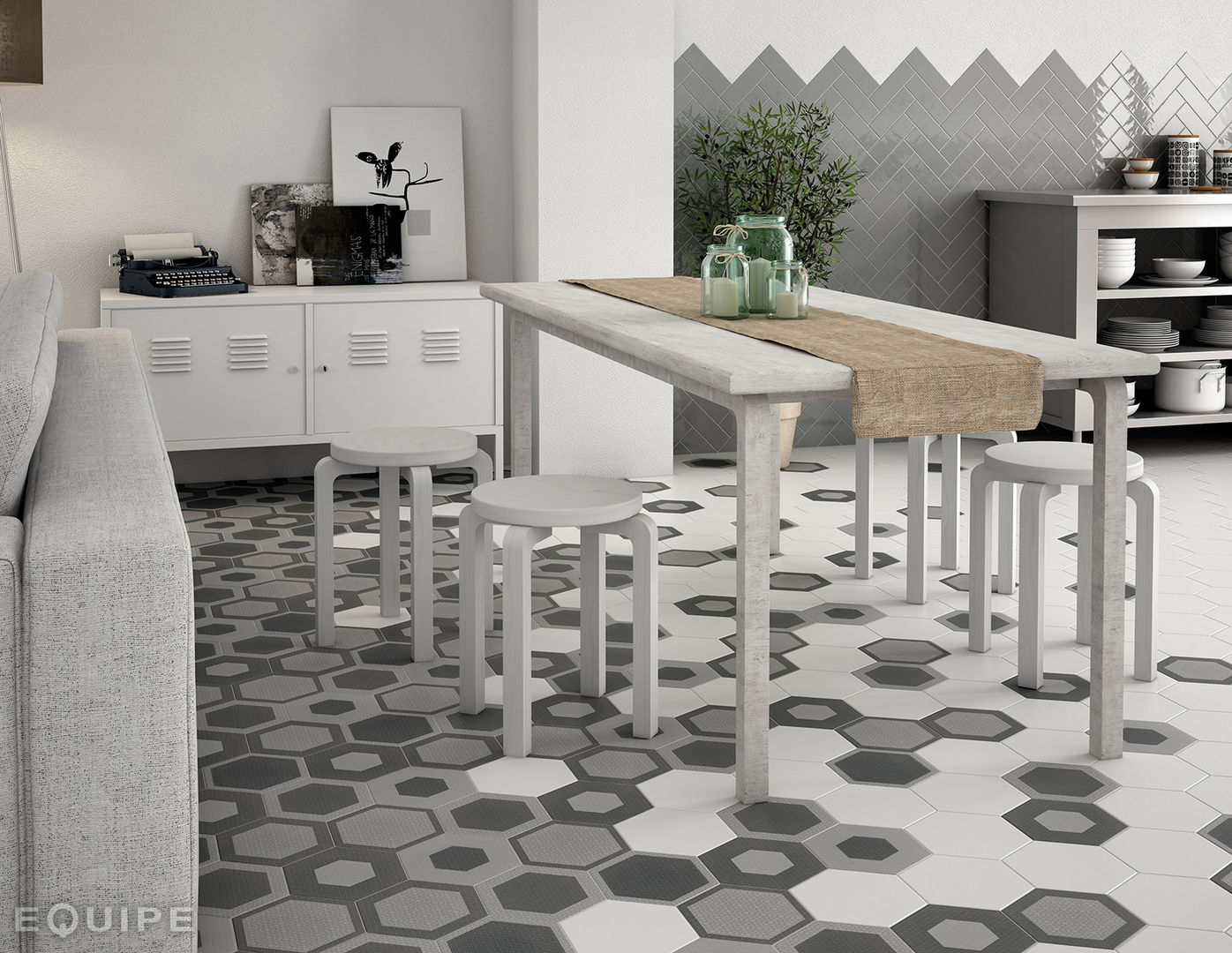 Hexatile Blanco, Decor Charmant 17,5x20 homify Comedores escandinavos