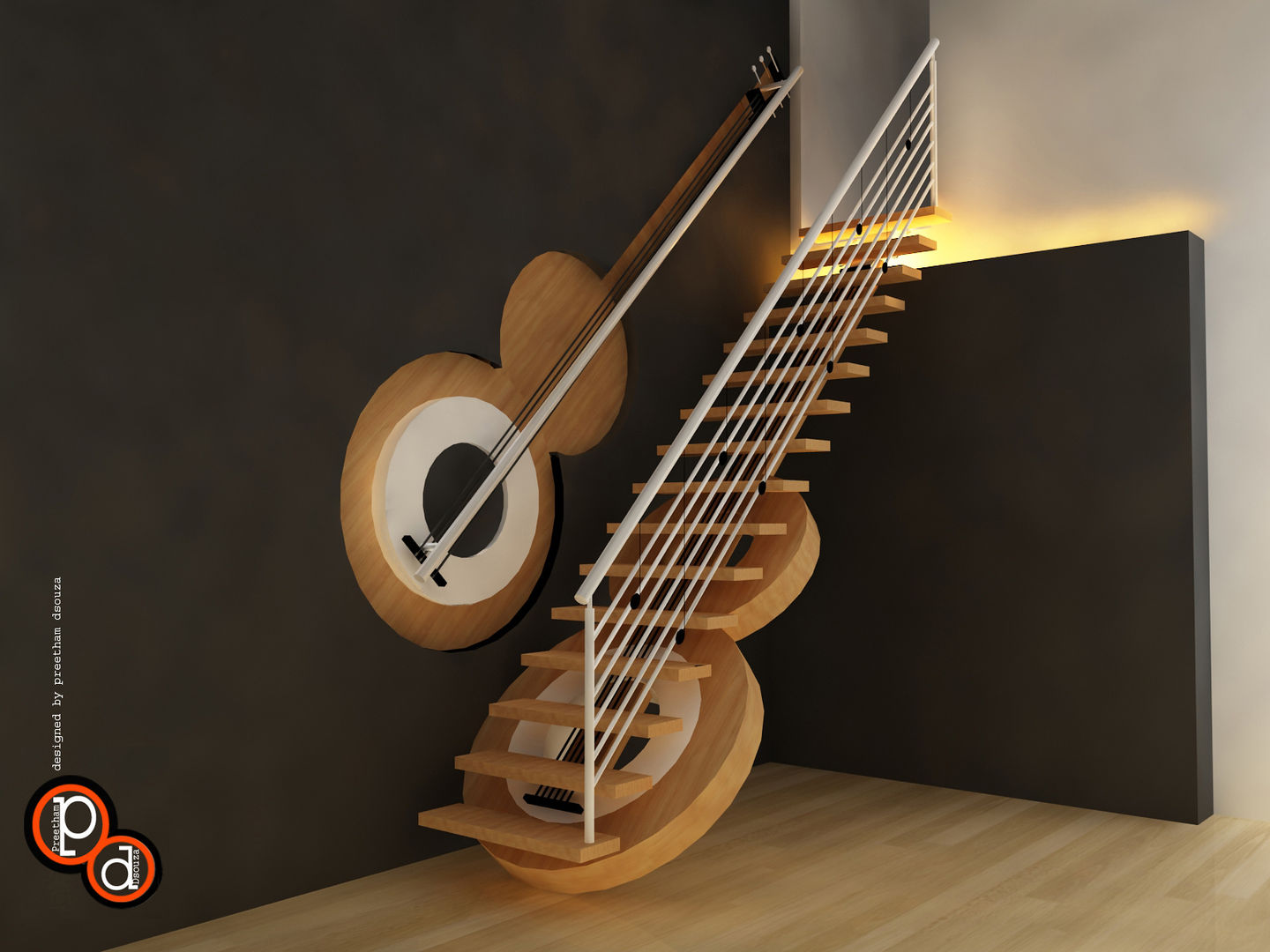 Guitar Staircase, Preetham Interior Designer Preetham Interior Designer الممر الحديث، المدخل و الدرج