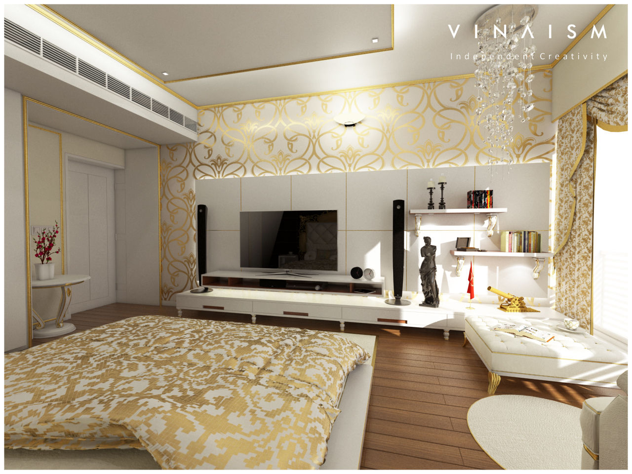 white n golden, V I N A I S M V I N A I S M Phòng ngủ: thiết kế nội thất · bố trí · ảnh