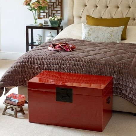 Deep Red Lacquer Storage Trunk Orchid Asian style bedroom Wardrobes & closets