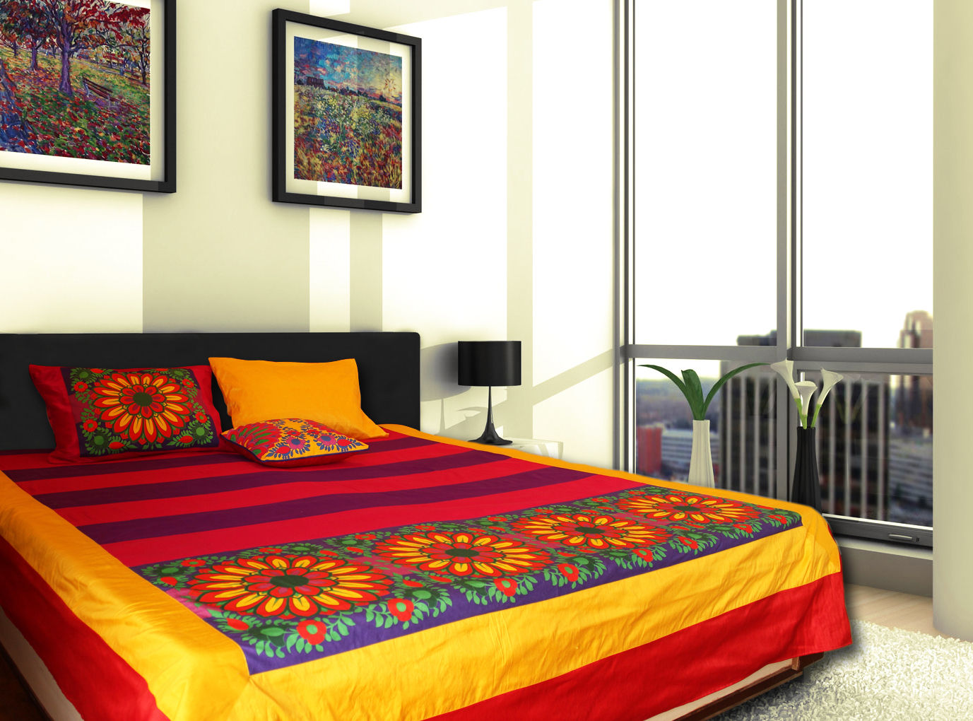 Big Flower Motif King Size Quilted Bedspread homify Modern style bedroom Cotton Multicolored Textiles