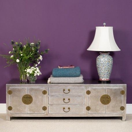 Silver Leaf Low Cabinet for TV or Media Storage. Orchid Asian style living room Cupboards & sideboards