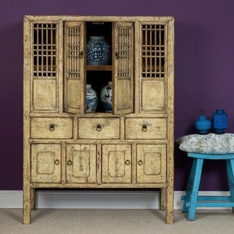 Cream Antique Rustic Dresser with Drawers and Cupboards Orchid