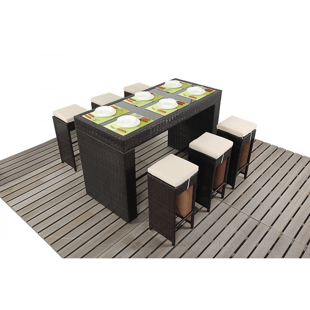 Bonsoni Bar - Consists Of a Large Glass Top Bar and Six Bar Stools With Cushions To Maximise Comfort Rattan Garden Furniture homify Country style garden Furniture