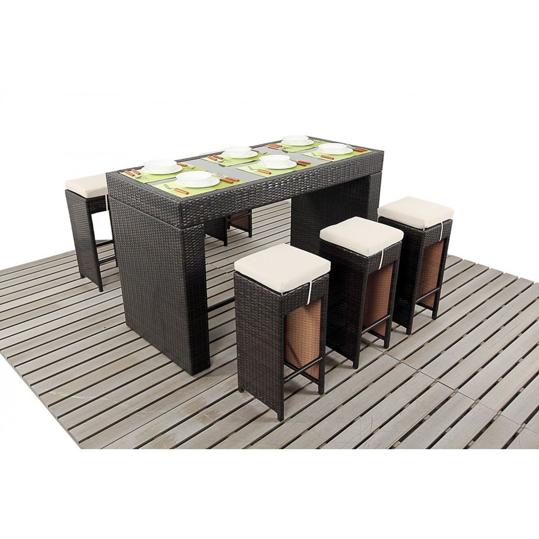 Bonsoni Bar - Consists Of a Large Glass Top Bar and Six Bar Stools With Cushions To Maximise Comfort Rattan Garden Furniture homify Giardino in stile mediterraneo Mobili