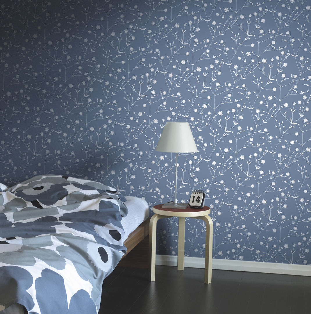 Tapete ILLALLA weiss auf blau homify Wand & Boden Tapeten