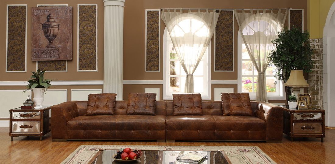 Vintage Leather Sofa Locus Habitat Ruang Keluarga Klasik Sofas & armchairs