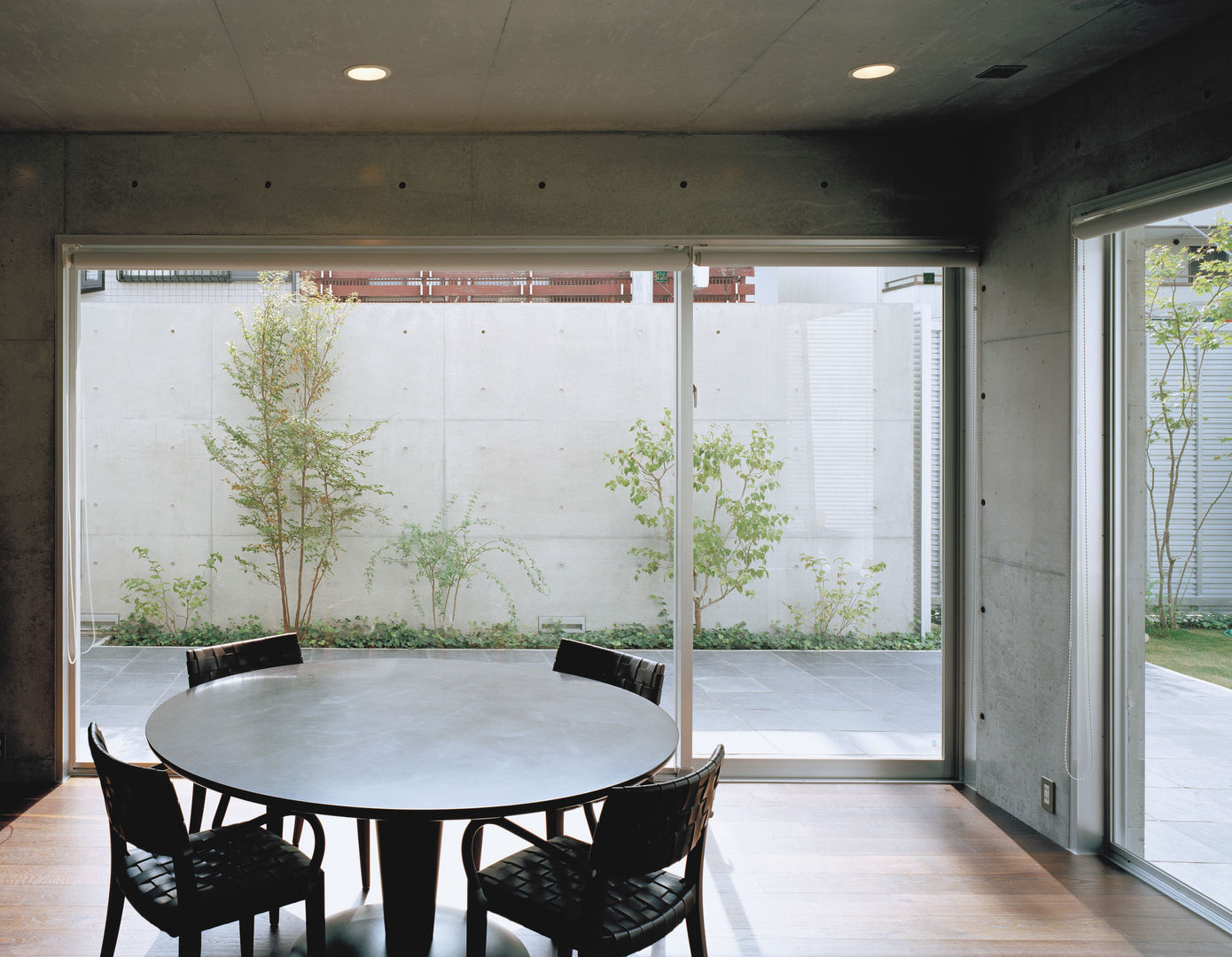 キッチンから中庭をみる 一級建築士事務所アトリエｍ モダンデザインの ダイニング 鉄筋コンクリート 中庭
