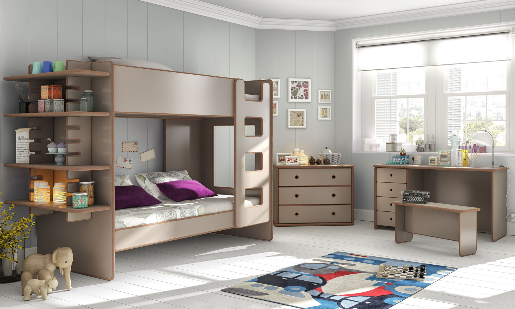 Kids Bunk Bed With Slide In Shelf in David Design Cuckooland Quartos modernos