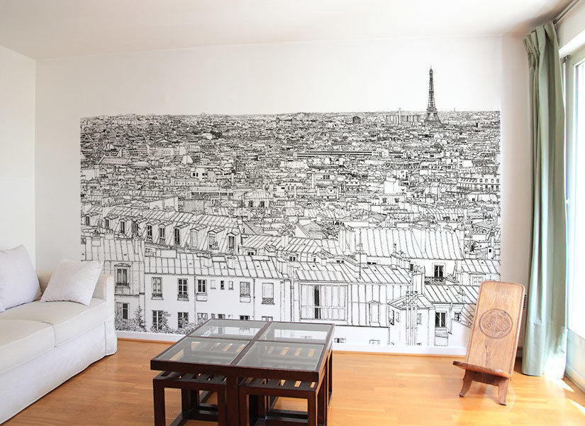 Papier peint Vue de Paris Invalides Tour Eiffel Panoramique Ohmywall Murs & Sols modernes Papier peint