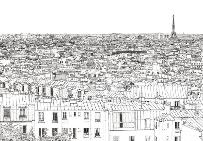 Papier peint Vue de Paris Invalides Tour Eiffel Panoramique, Ohmywall Ohmywall جدران ورق الحائط
