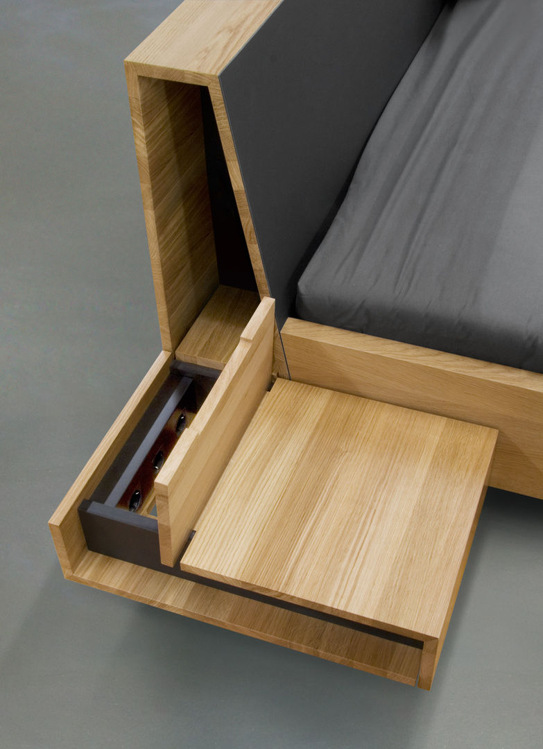 Bed A: stylishes Doppelbett mit Schwebeeffekt, studio jan homann studio jan homann ห้องนอน เตียงนอนและหัวเตียง