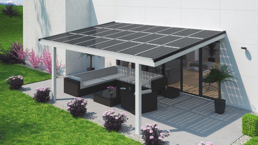 Solar-Glas-Terrassenüberdachung, Solarterrassen & Carportwerk GmbH Solarterrassen & Carportwerk GmbH モダンデザインの テラス アクセサリー＆デコレーション