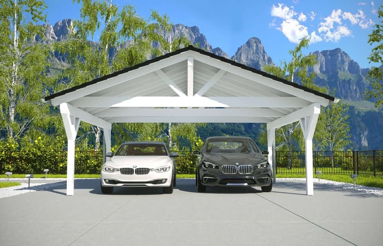 Easy Premium Spitzdachcarport, Solarterrassen & Carportwerk GmbH Solarterrassen & Carportwerk GmbH مرآب~ كراج Garages & sheds