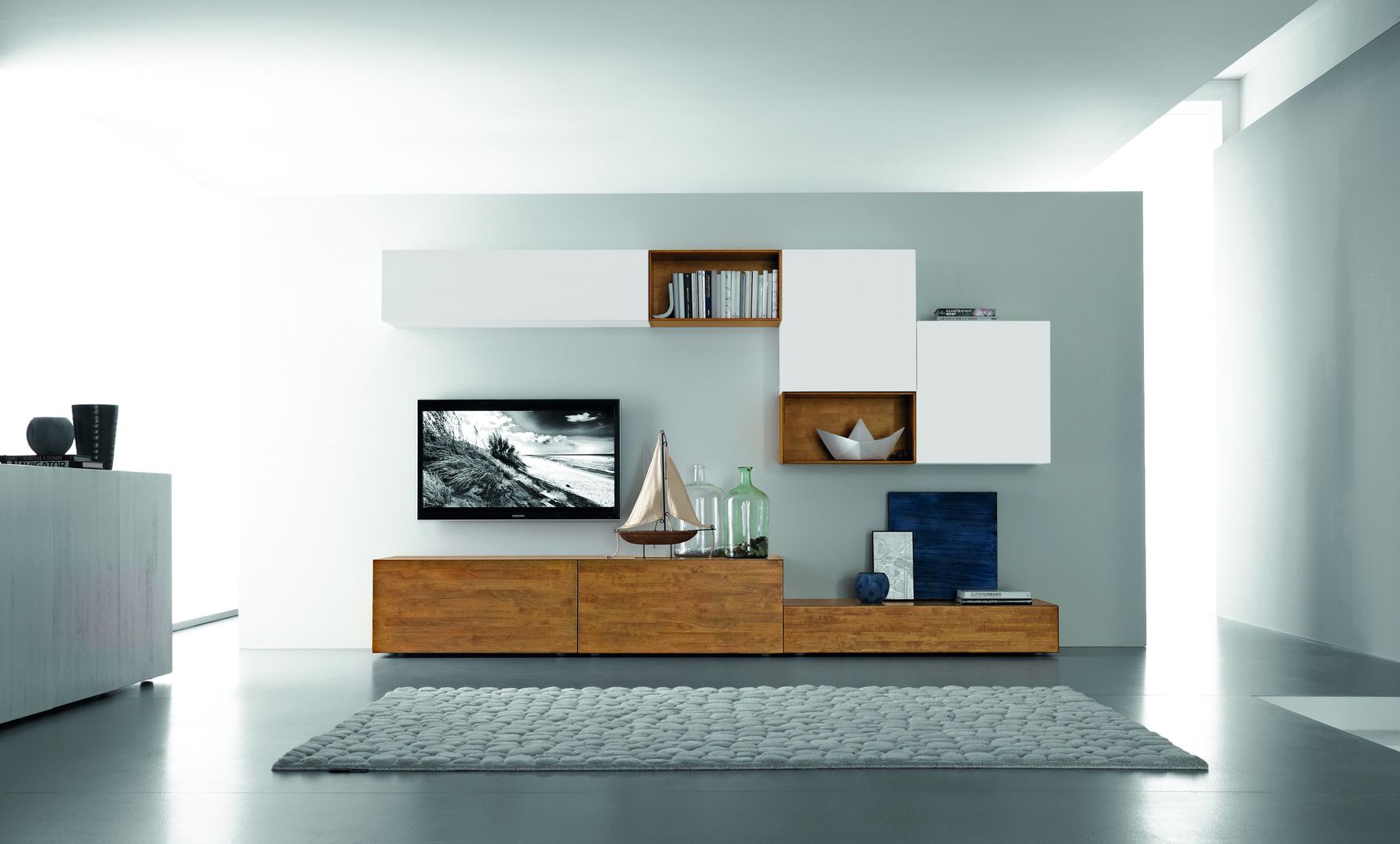 homify Minimalist Oturma Odası Dolap & Büfeler