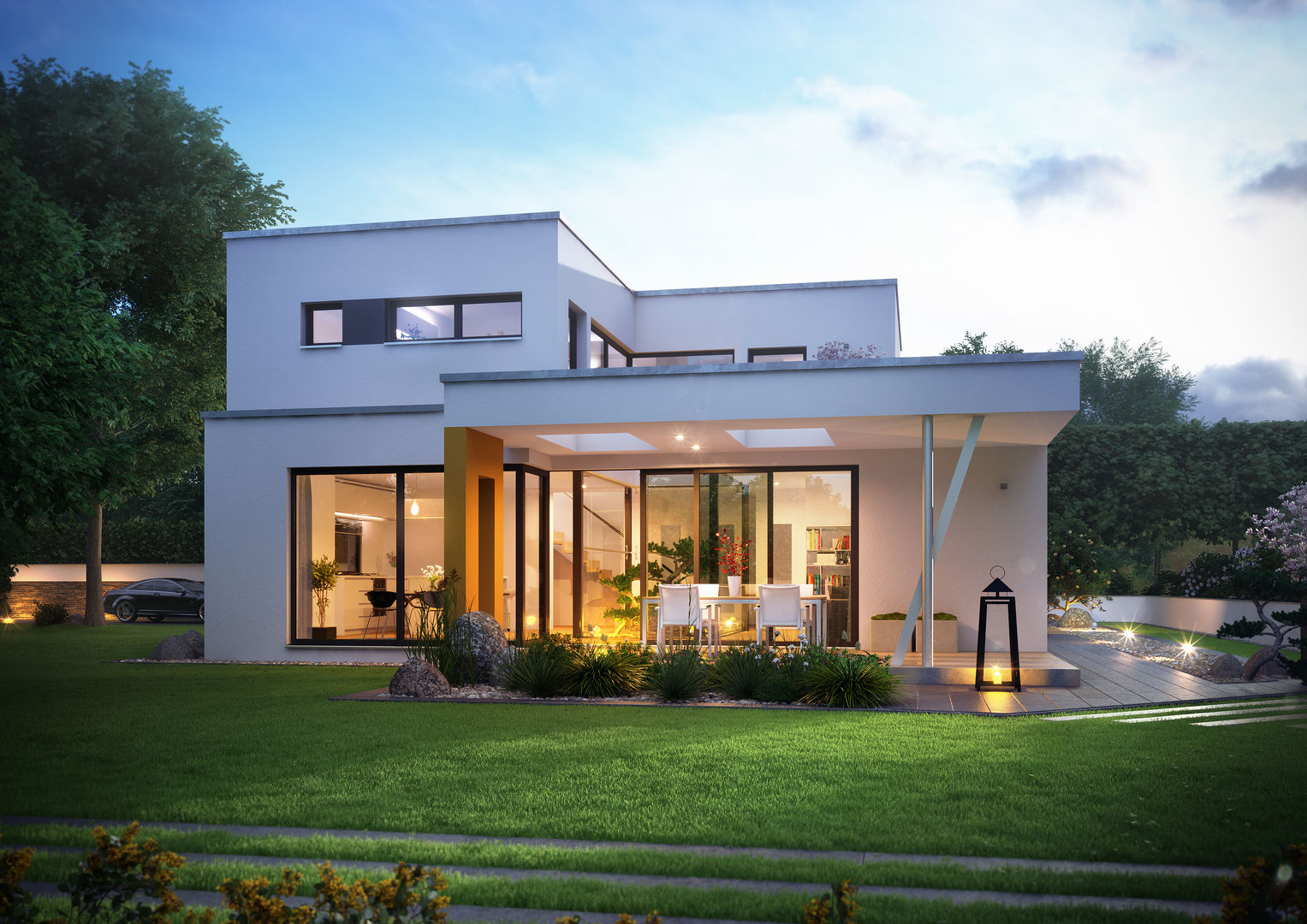 Büdenbender Ausstellungshaus Valentino in der Fertighauswelt Wuppertal Büdenbender Hausbau GmbH Moderne Häuser Holz Holznachbildung Himmel,Pflanze,Wolke,Gebäude,Eigentum,Fenster,Tür,Baum,Haus,Grundstück