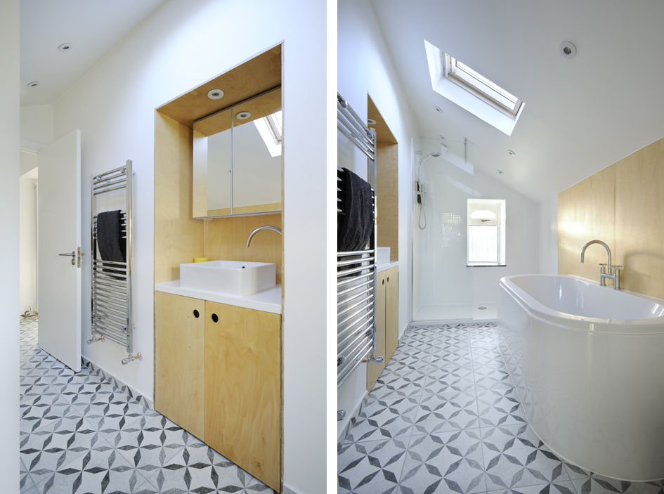 Heath Cottage Bathroom homify モダンスタイルの お風呂 refurbishment,renovation,bathroom,cottage,scotland,aberdeen,tiles,geometric,plywood,scandinavian