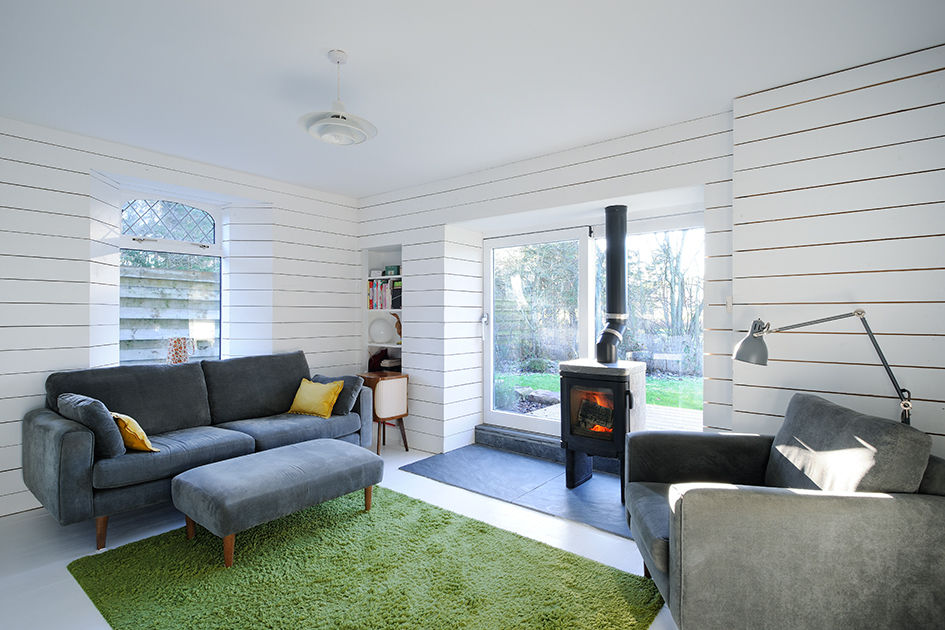 Heath Cottage Living Room homify Salas de estilo moderno refurbishment,renovation,living room,cottage,scotland,aberdeen,timber,stove,scandinavian
