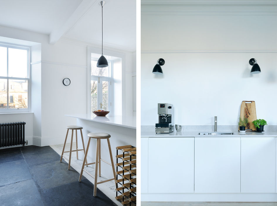 South Crown Street Kitchen homify مطبخ refurbishment,renovation,kitchen,dining,aberdeen,scotland,tile,slate,stools,white