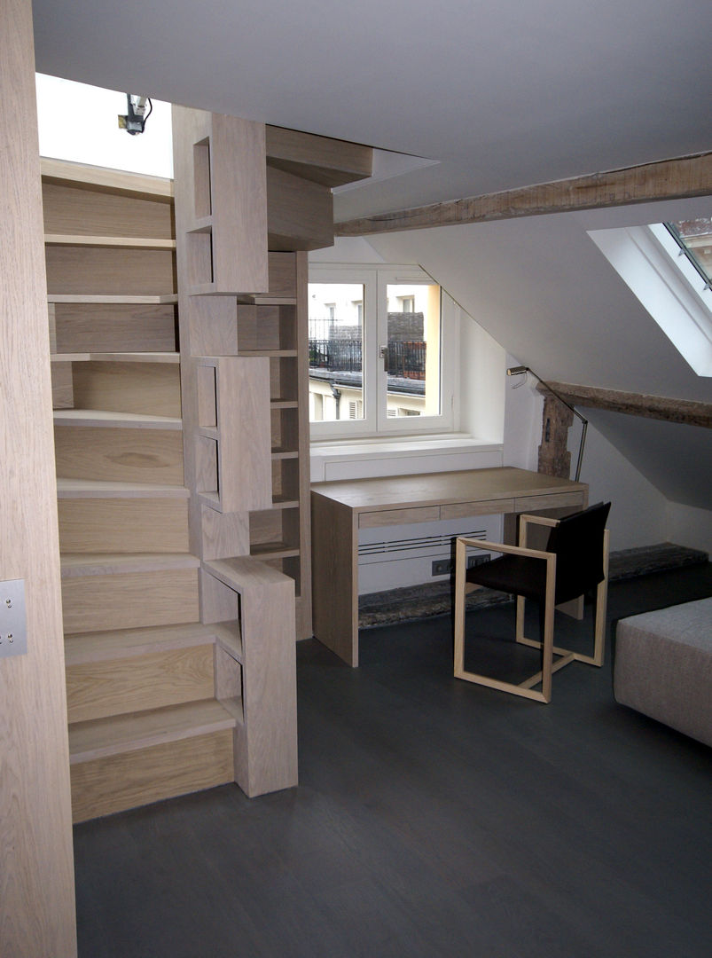 Appartement Paris VI, Atelier TO-AU Atelier TO-AU Modern corridor, hallway & stairs