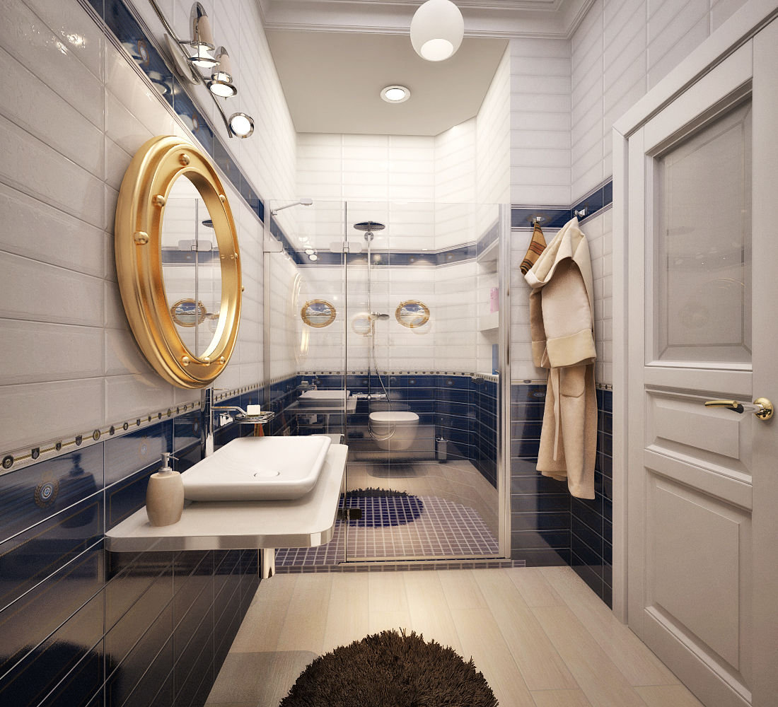 Дом в Средиземноморском стиле в Симферополе, Студия дизайна ROMANIUK DESIGN Студия дизайна ROMANIUK DESIGN 地中海スタイルの お風呂・バスルーム