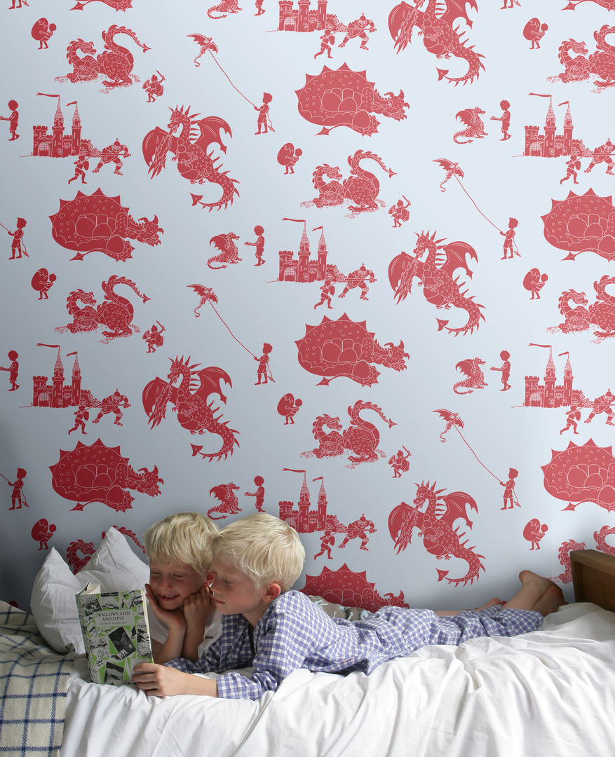 Dragons in Red - Wallpaper by Mister Smith Interiors homify ห้องนอนเด็ก ของตกแต่งและอุปกรณ์จิปาถะ