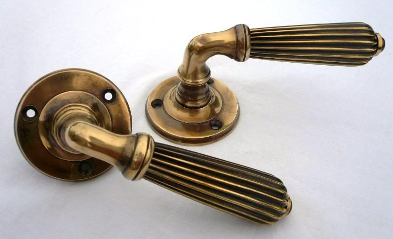 Pair of Lever Door Handles in Antique Brass UKAA | UK Architectural Antiques Houses Accessories & decoration