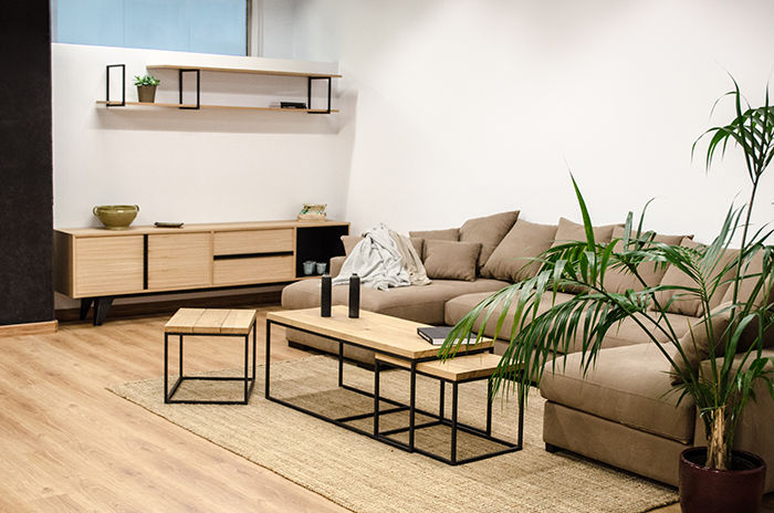 Sofá modular en color topo con dos chaiselongue homify Salones de estilo moderno Mesa,Sofá,Muebles,Planta,Propiedad,Maceta,Planta de casa,Comodidad,Ebanistería,Madera