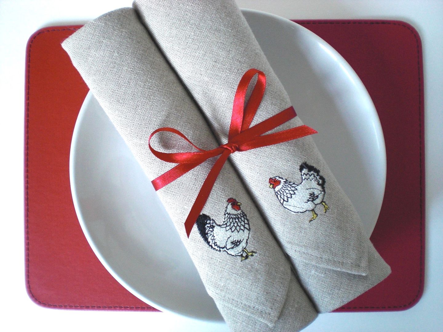 Linen Mr & Mrs Chicken Embroidered Napkins Kate Sproston Design Bedroom Textiles