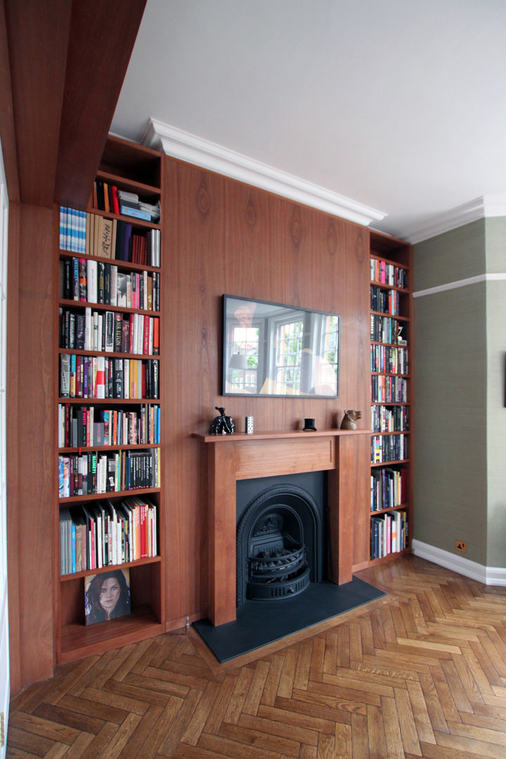 Wraparound Library & French Doors, Hampstead Tendeter Minimalistyczne domowe biuro i gabinet