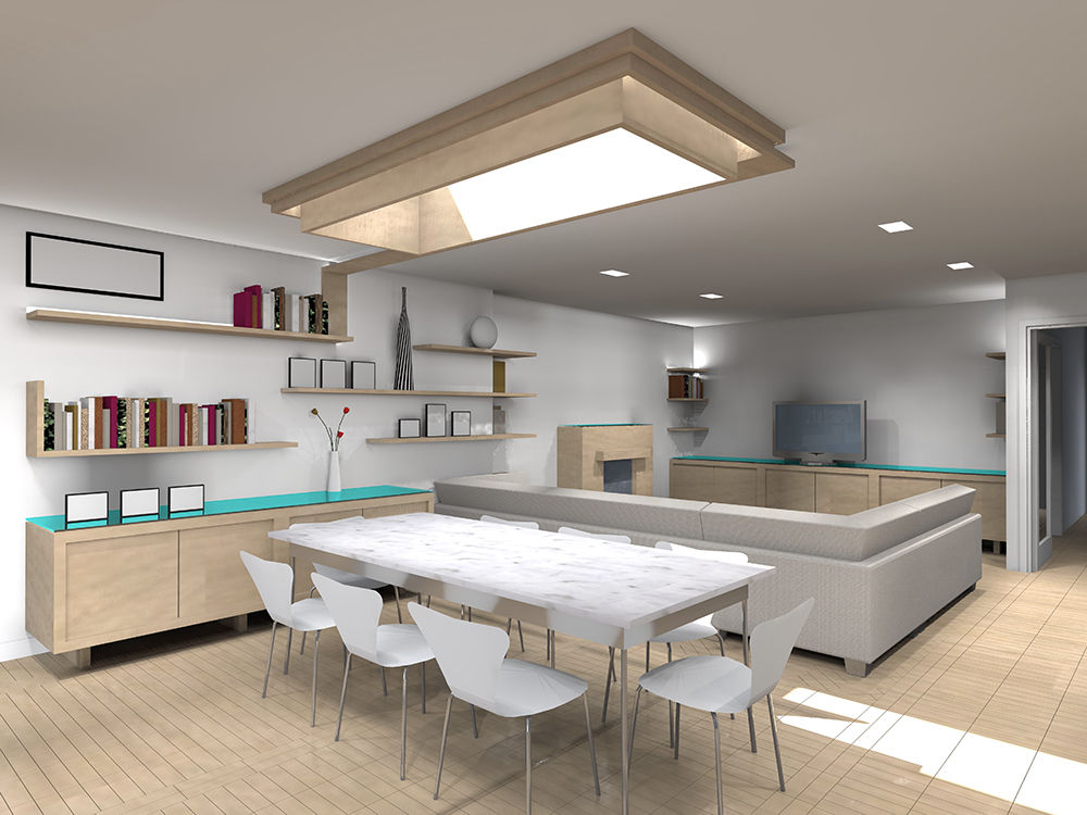 View of open plan dinning and living room Satish Jassal Architects غرفة المعيشة