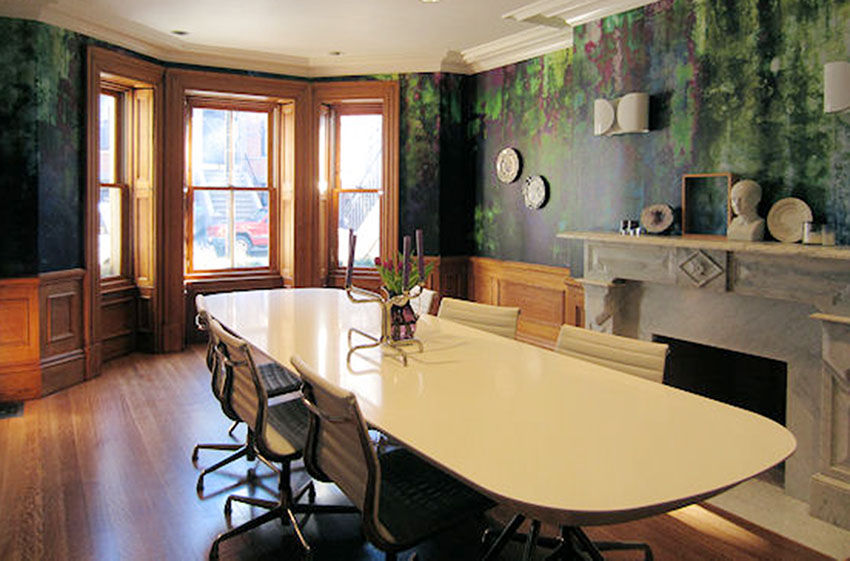 workingbert Moss one off wallpaper Boston MA Workingbert Eclectic style dining room