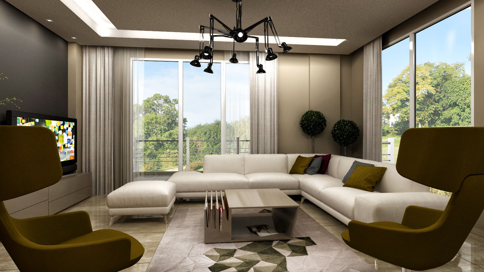 Villa Interior Design -Living Room m. rezan özge özdemir สวนภายใน ตกแต่งภายใน