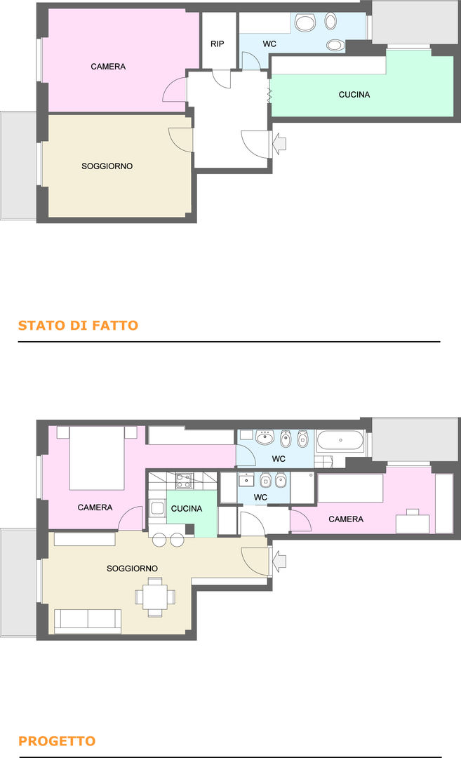 Casa Dp 2: La richiesta della committenza è quella di trasformare un appartamento bilocale di 62 mq , gk architetti (Carlo Andrea Gorelli+Keiko Kondo) gk architetti (Carlo Andrea Gorelli+Keiko Kondo)