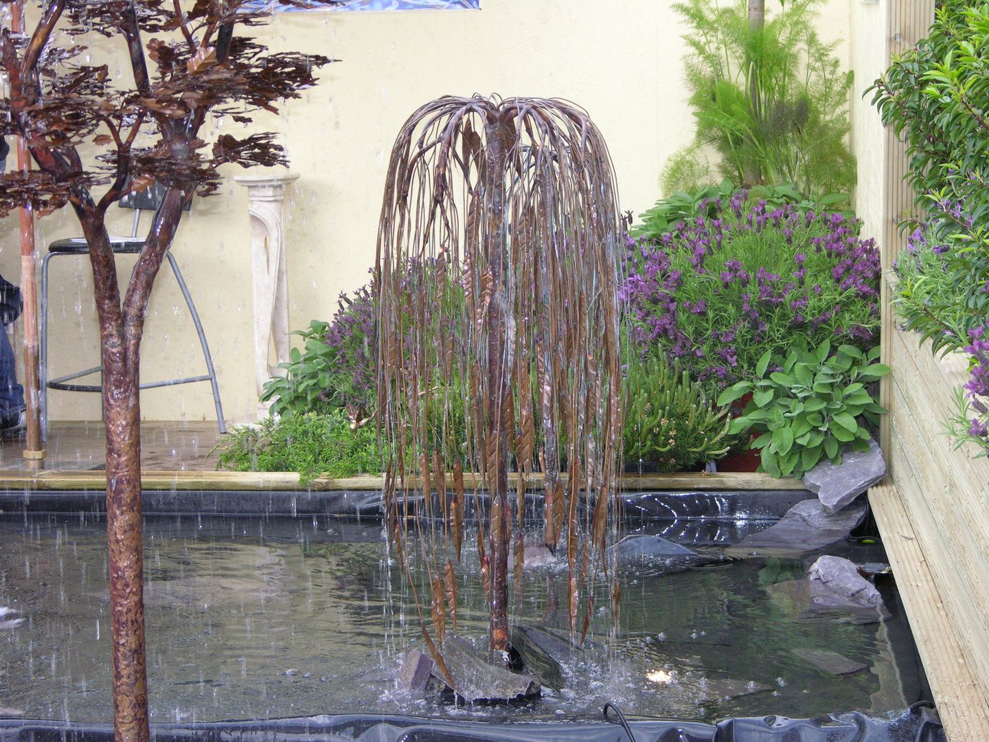 Copper Weeping Willow Tree Water Sculpture Water Garden Ltd สวน ทองแดง ทองสัมฤทธิ์ ทองเหลือง weeping willow, tree sculpture, water feature