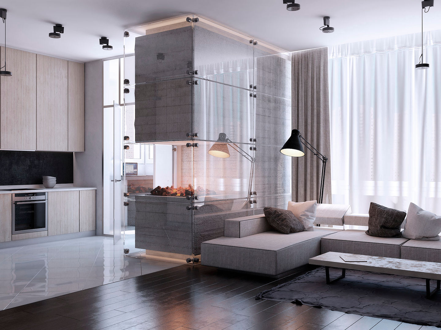 Fireplace apartment, Виталий Юров Виталий Юров Livings de estilo minimalista