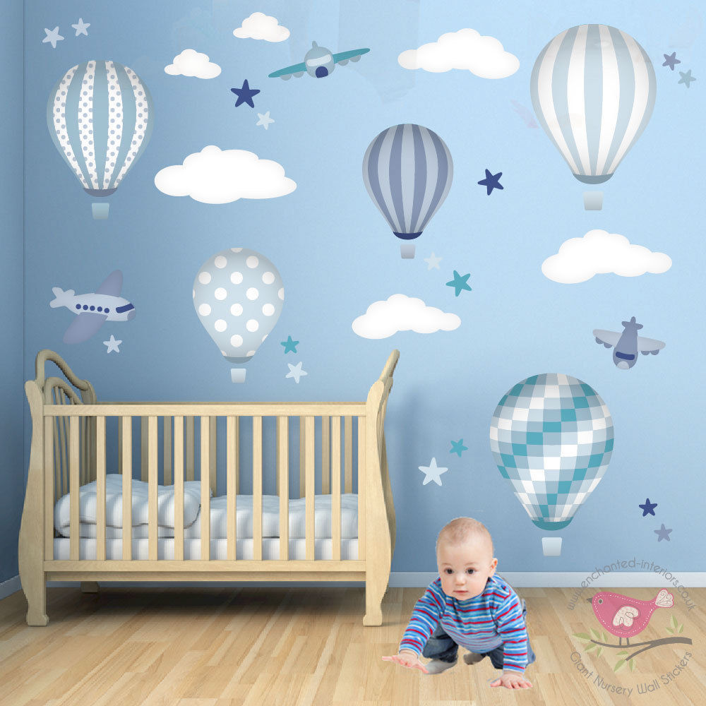 Hot Air Balloons & Jets Luxury Nursery Wall Art Sticker Design for a baby boys nursery Enchanted Interiors Modern nursery/kids room Accessories & decoration